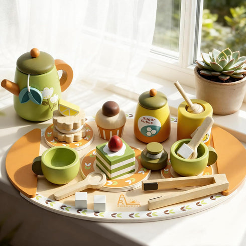 Sets 3-5, Set Wooden Tea for Toddlers Pretend Play Tea Party for Girls & Boys, Kids Birthday Gift