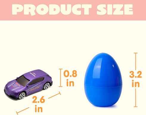 12 JOYIN Pcs Die-Cast Car Filled Big Easter Eggs, Bright Colorful Prefilled Plastic Eggs with Different Die-cast Cars