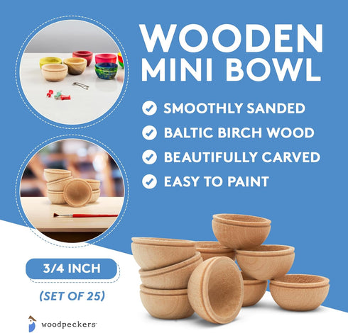 3/4 inch, Pack 100 Woodpeckers Unfinished Wood Mini Bowl, Perfect for Scale Models, Dollhouse Dishes, Wood Craft