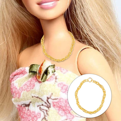 jojofuny Doll Mini Gold Necklaces Chains, Dress Up Necklace Chains for DIY Doll Decor, 25pcs
