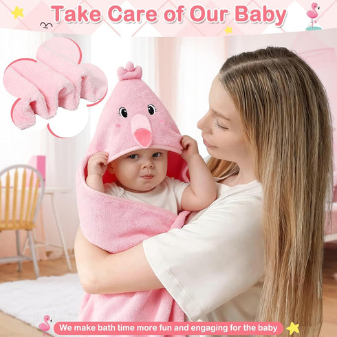 Sublaga 4 Set, 32x32 3 Pcs Baby Towels and Washcloths Hooded Baby Towel, Soft and Absorbent Baby Bath Towels, in Baby