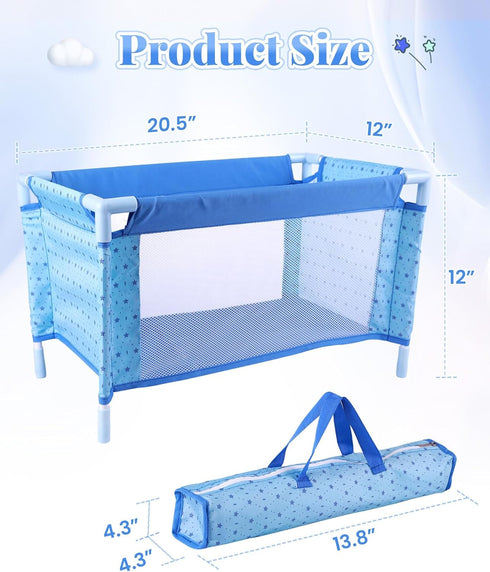 Set 18 Inch BABESIDE Baby Doll Crib for Dolls, Foldable Baby Doll Bed Playpen Toy Crib with Storage Bag for Reborn Baby
