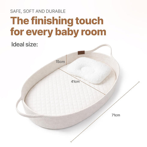 Royal Snuggle Baby Changing Basket with Waterproof Pad, Premium Cotton Rope Foldable Diaper Changing Mat for Dresser