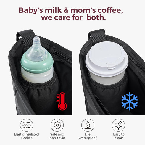 Momcozy 2 Universal Stroller Organizer | Minimalist Caddy with Insulated Bottle Holder | Silicone Anti-Slip Straps |