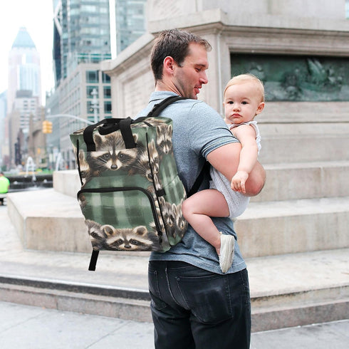 YANENDIE Backpack, Backpack Backpack Cute Raccoons Diaper Bag Unisex Travel Baby Diaper Bags with Stroller Straps