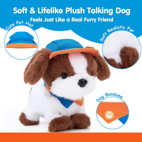 12 Commands, 3+ hahaland Robot Dog Realistic Interactive Plush Kids Toy Voice Controlled Talking Acts Like a Real Puppy