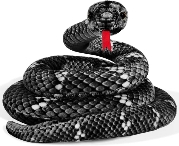80in Large Stuffed Snake, Lifelike Plush Animal for Kids, Giant Birthday Gift Party Prank Prop, Black