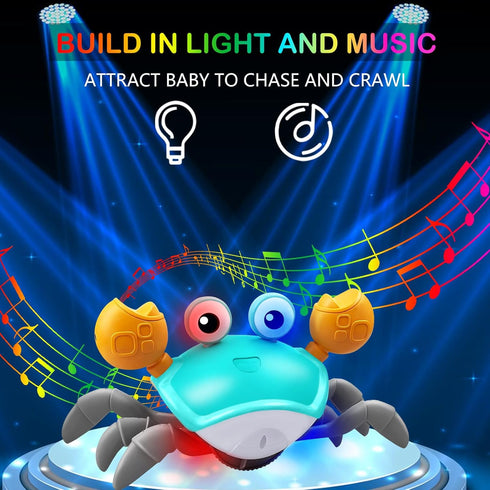 Plnmlls Toy,Tummy 6-12 12-18 36 Crawling Crab Baby Time Toys,with Music and LED Light,Built-in Rechargeable Battery