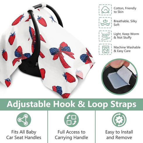 Mazeann 4th July Strawberry Bows Car Seat Cover Baby Breathable Soft Infant Carseat Covers Canopies Babies Carrier