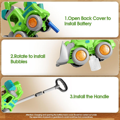 CreatiMachi 1-4 6X Bubble Lawn Mower Toddler Toys,Engineering Car Bubble Machine Maker Blower Kids Toy Cart,Ideal Gifts