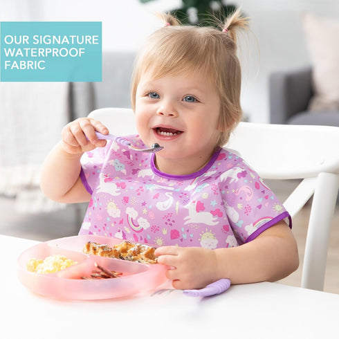1-3 Bumkins Short Sleeve Bib for Girl or Boy, Toddler and Kids for Years, Large Size, Essential Must Have for Junior