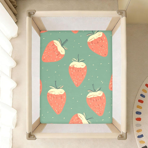 Bseiialft 52 28 Strawberries Green Crib Sheets for Boys Girls Soft and Breathable Cotton Baby Sheets for Standard Crib