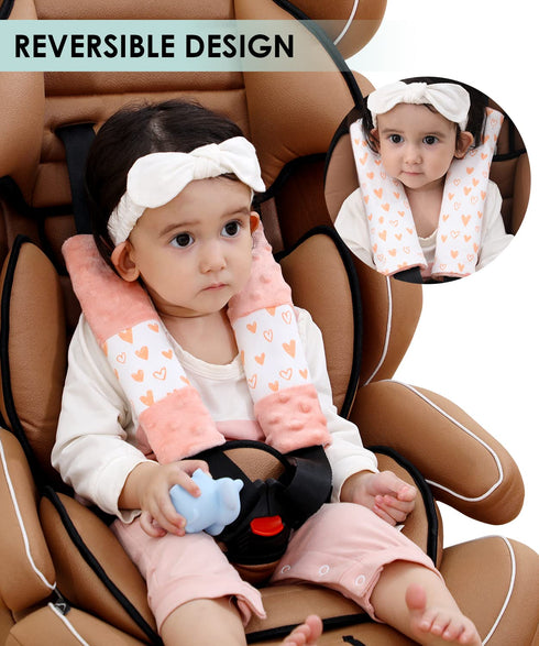 1 one enjoy 4 Pack Baby(9.8'X2.2''inch) Car Seat Belt Straps Cover for Baby Kids,Pink Baby Carrier Straps Covers