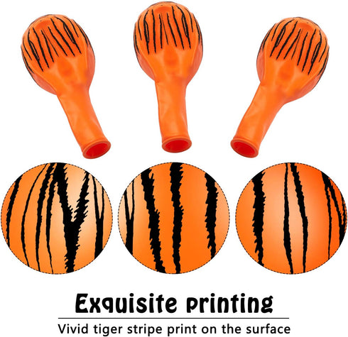 40 Tiger Balloons with Animal Print Stripes, Jungle Safari Theme for Zoo Party Supplies and Birthday Decoration