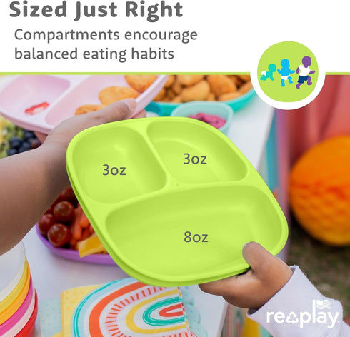 Re-Play Toddler Plates with Dividers - Set of 3, Dishwasher & Microwave Safe, Tulip