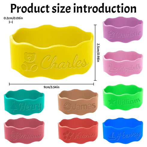 Fxinxi Personalized Baby Bottle Bands - Custom Reusable Silicone Water Bottle Labels,Engraved Name for Daycare.