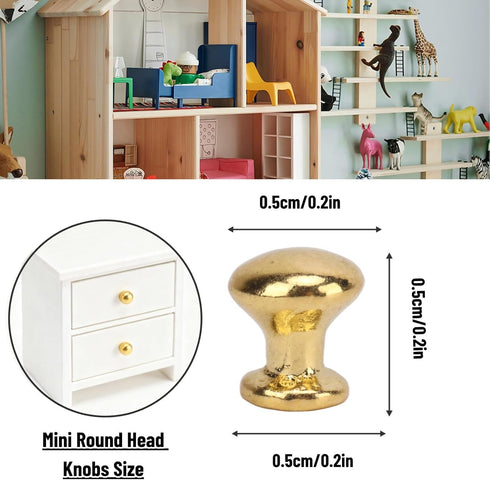 SPYMINNPOO 8Pcs 1:12 Scale Miniature Round Head Knobs, Metal Dollhouse Door Handle Knobs Furniture Knobs Accessories