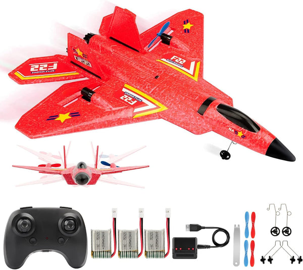 ANTSIR Remote Control Plane F-22 Raptor - 2.4Ghz Smart Gyroscope RC Airplane with Light Strip, Red