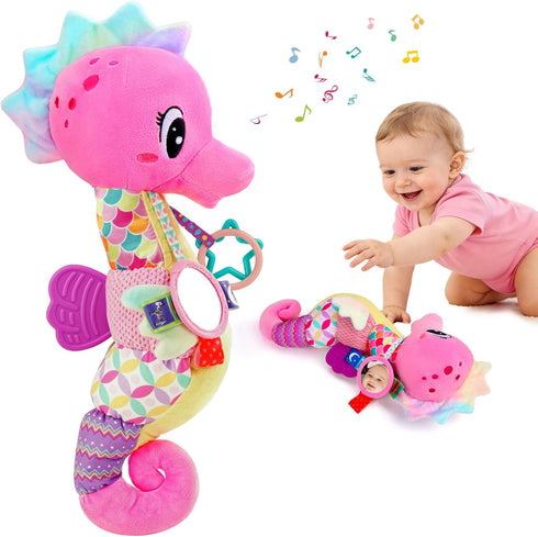 Joosharkidz Baby Girl Toys 0-6 Months Musical Seahorse Stuffed Animal Tummy Time Toys