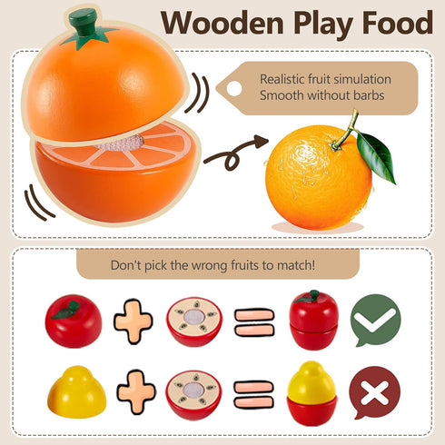 Sets 18 HERSITY Wooden Play Food for Kids Kitchen Cutting Fruits Toys Pretend Play for Toddlers Gift for Boys Girls