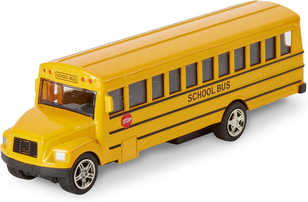 Long-Nose School Bus Die Cast Metal Model Toy Car, 6 Inches with Pullback Action for Gifts