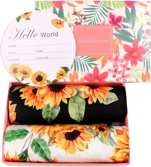 Galabloomer Receiving Blanket Headband Set Flower Print Baby Swaddle Receiving Blankets Sunflower by Galabloomer