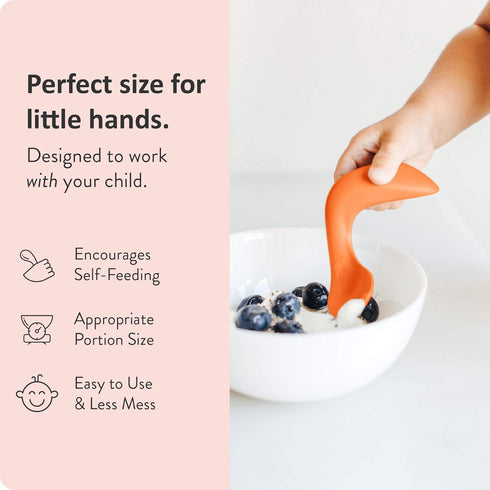 Right-Handed Curved Baby Spoons - First Stage Infant Baby Led Weaning Soft-Tip Training Teething Spoon, Silicone