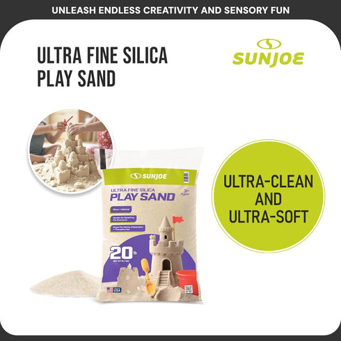20 Lb PLYSAND20 Sun Joe Silica Play Sand for Sandbox, Sensory Table & Garden Spaces, Ultra Fine, Bag - Indoor