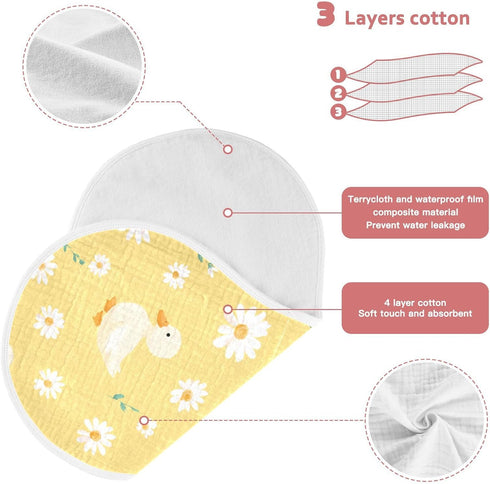decor gift 4 Pack 22x11in Cotton Burp Cloths Easy Care Cute Animal Mallard Daisy Pastel Yellow spit up Cloth for Unisex