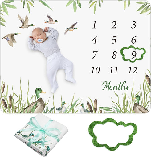 Preboun Baby Monthly Milestone Blanket 40"x60" Mallard Duck Months Blanket Photo Props