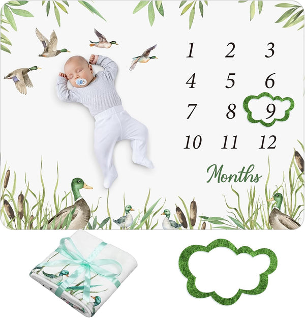 Preboun Baby Monthly Milestone Blanket 40"x60" Mallard Duck Months Blanket Photo Props