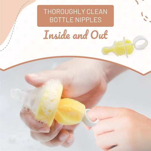 MooMoo Baby Set MoomooBaby Triple Baby Bottle Cleaner Brush - Includes Baby Bottle Brush Cleaner, Nipple Brush & Straw
