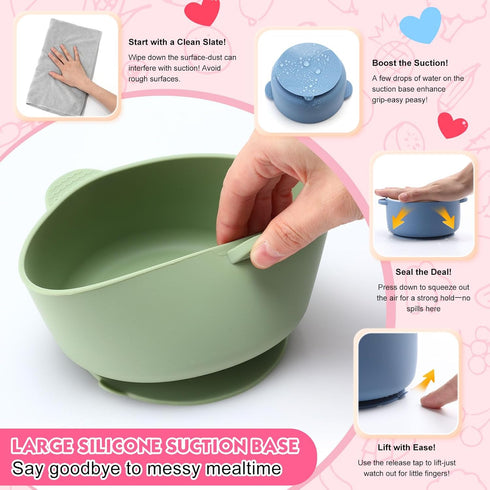 4 Sets Domensi Kids Porcelain Bowls with Suction Sleeves Toddler Suction Bowl Upgrade Durable Microwave Dishwasher Safe