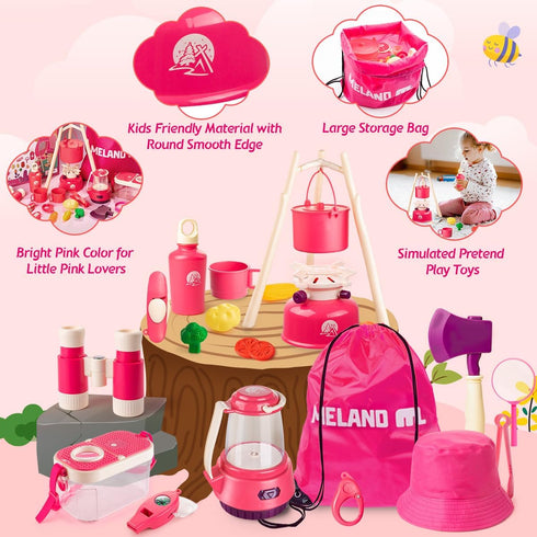 Set 3,4,5,6 Meland Kids Camping for Girls - Camping Tent Toys for Girls Indoor Outdoor Pretend Play, Christmas Birthday