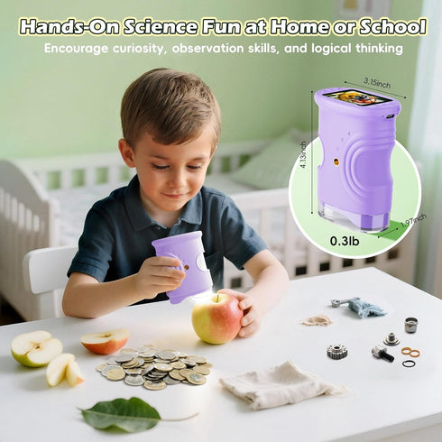 Alotwan 1000X 3-8 8GB Kids Digital Microscope Zoom, Mini Pocket Handheld Microscope with Camera/Video/Telescope