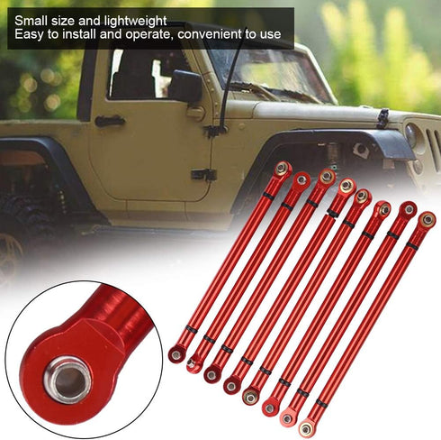 VGEBY 8Pcs Lightweight Aluminium Alloy RC Link Rod Kit, 1:10 Scale Pull Rod for Aixal SCX10 1/10 RC Car (Red)