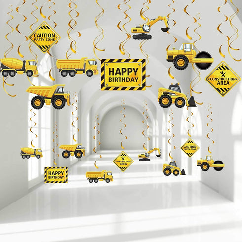 Blulu 30 Pieces Construction Zone Birthday Party Supplies Hanging Swirl Decorations, Traffic Theme Streamers for Kids