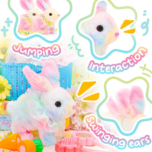 Tagitary Plush Toys Hopping Easter Bunny Stuffed Animal - Sounds, Wiggling Ears, Jumping - Birthday Gift for Kids