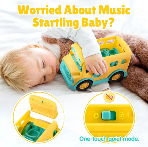 PLAY Yellow School Bus Toy for Toddlers with Figures and Driver | Lights/Music and One-Tap Music Off | Interactive Role