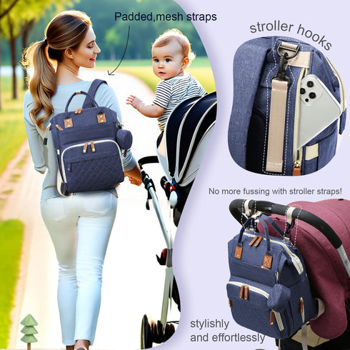GLIXAVIA Backpack 15+ Backpack Diaper Bag with Changing Pad Large Capacity Baby Bag, Pockets, USB Port, Waterproof