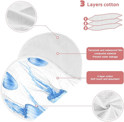 YETTASBIN Blue Jellyfish Muslin Baby Burp Cloth, Super Soft Absorbent Cotton Burp Rag Baby Bibs Feeding Cloth