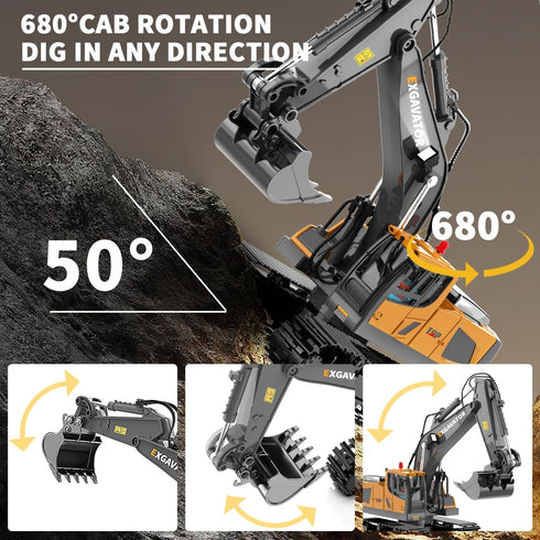 11CH 680 4 5 6 7 8-12 ID Gerilla Remote Control Excavator, RC Construction Truck Toy with Metal Shovel, Lights, Sounds