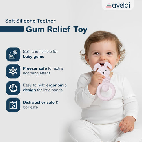 avelai 3-6 0-12 Bunny Baby Teether - Teething Toys for Babies Months Teething Relief, Silicone Baby Teether Toys BPA