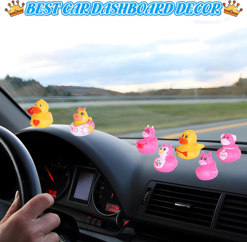 24 PCS Pink Rubber Ducks with Cards and Bands - Bulk Mini Rubber Ducks for Baby Bath Toys, Birthday Party Favors
