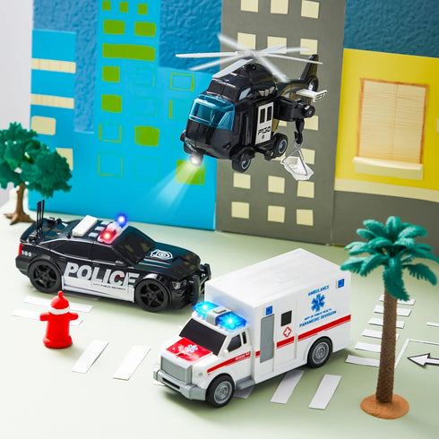 3 4 5 6 7 Set, Playset, 3-9 JOYIN Toddler Truck Toys for Year Old Boys - Police Car Toy Emergency Vehicle Friction