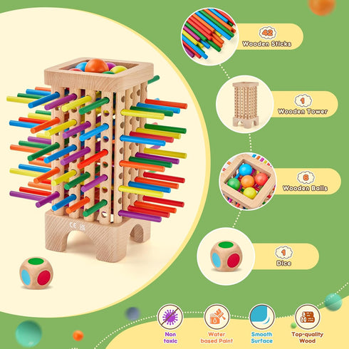 Centtechi 42 3 4 5 6 Counting Montessori Game Wooden Board Game, Colorful Wooden Sticks Dice Game Math Educational Toys