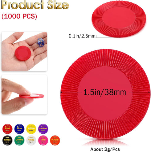 Leitee 1000 Pcs Plastic Poker Chips - 38 mm Interlocking Game Chips for Adults, Counting Reward Card (Red)