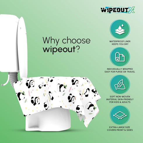 WIPEOUTX (20 Pack) 23x25 Inch Toilet Seat Cover XL Panda Print Toilet Seat Covers Disposable for Kids & Adults Soft