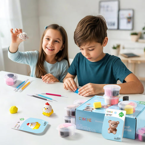 12 3+ CLYMENE Air Dry Clay Kit for Kids, Animals Modeling Clay with Tools & Tutorials, Arts and Crafts Creative Toys