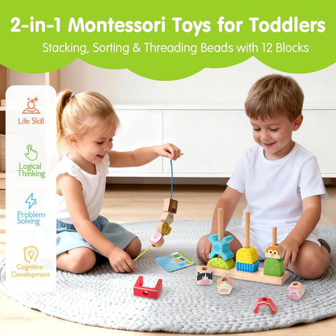 1-3 24 1 2 3 hahaland Montessori Wooden Brain Building Block for Toddler Stacking Toy Day & Night Puzzle Game